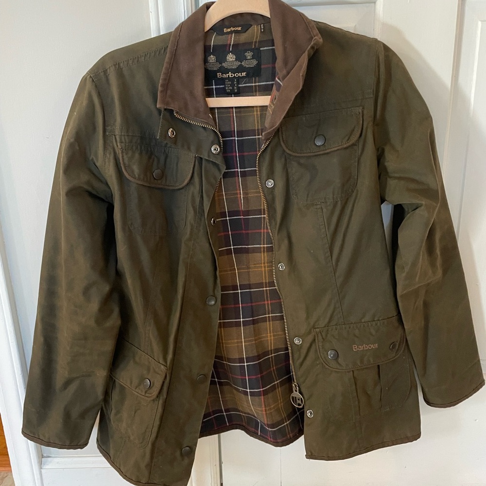 Barbour Khaki Utility Jacket with Chocolate Collar